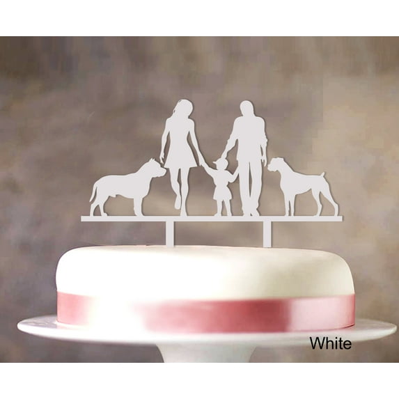 "Wedding Cake Topper With Child And Pets Family Silhouette Cake Topper Decoration Cake Color Option Available 6""-7"" Inches Wide"