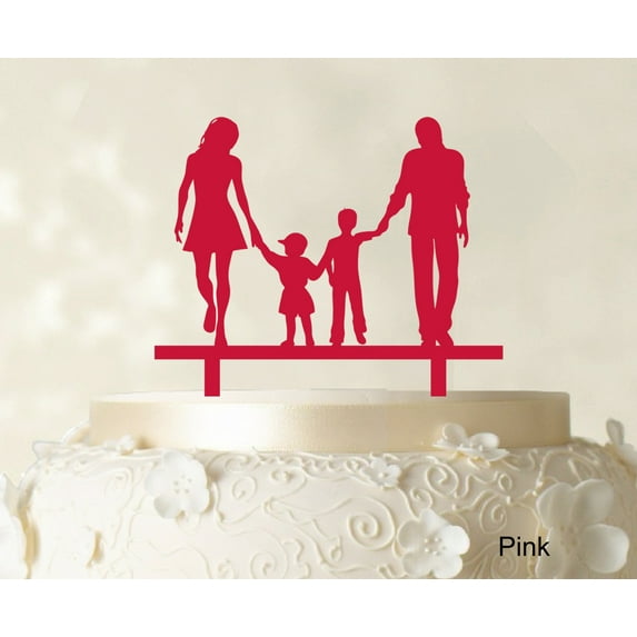 "Wedding Cake Topper With Children Family Silhouette Cake Topper Cake Decorations Cake Color Option Available 6""-7"" Inches Wide"