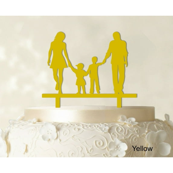 "Wedding Cake Topper With Children Family Silhouette Cake Topper Cake Decorations Cake Color Option Available 6""-7"" Inches Wide"