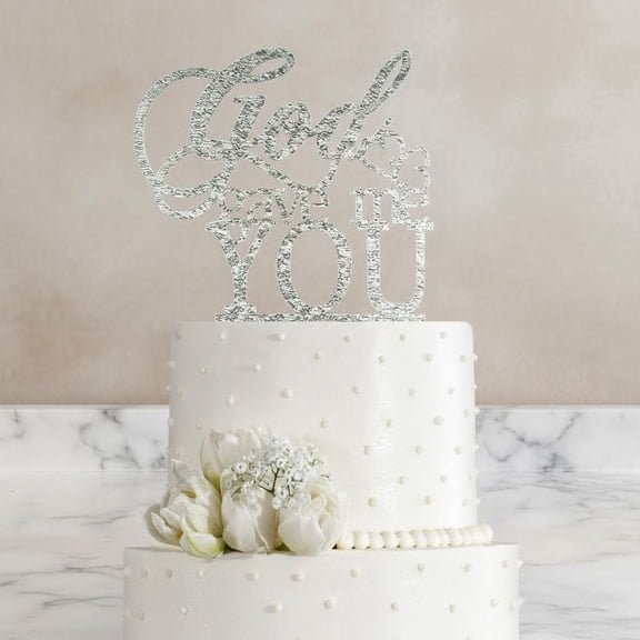 Wedding Cake Topper for Wedding/Engagement/Marriage Party Decorations (Silver Glitter Acrylic)