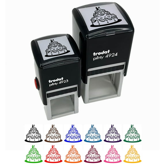 Wedding Cake with Bride and Groom Self-Inking Rubber Stamp Ink Stamper - Fuchsia Ink - Small 1 Inch