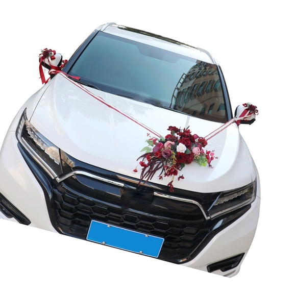 Wedding Car Decoration 7Pieces Set with Realistic Artificial Flower for Car Decors included Rearview and Doorknob
