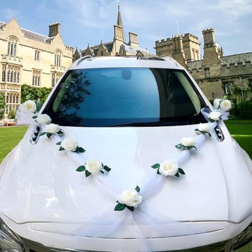 Wedding Car Decorations Kit - Floral Garland, Luxury Bridal Car Decor, Elegant Artificial Flower Bouquet, Wedding Ribbon Bows, Bride Car Accessories for Party Events$$Home Decor, Kitchen, & Other