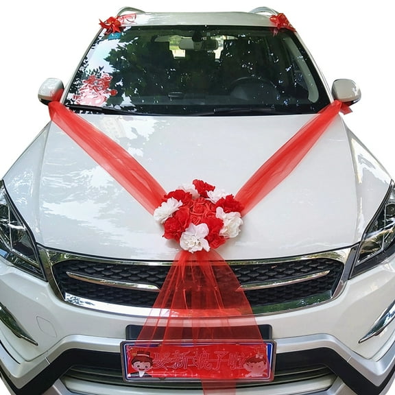 Wedding Car Decorative Flowers Artificial Ribbon Personalized Fake Flowers Car Wedding Decoration Decorative Flowers Red White