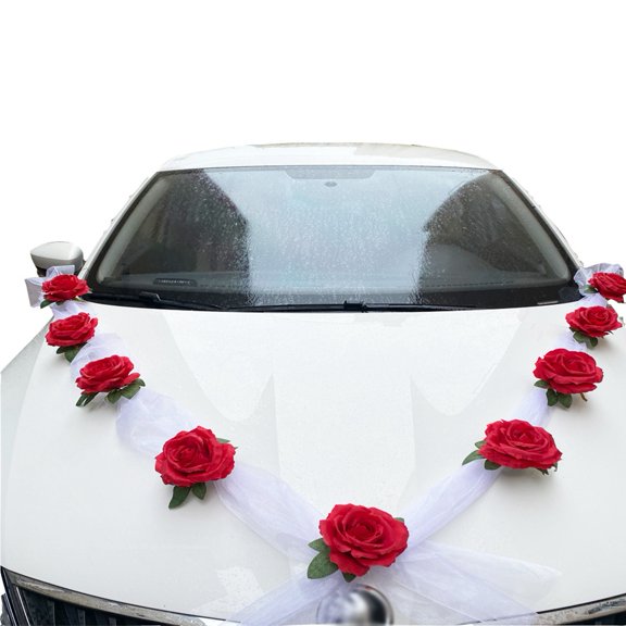 Wedding Car Front Flower Decoration Simulation Rose Car Wedding Scene Decoration Personalized Decorative Supplies Red