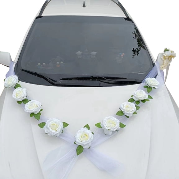 Wedding Car Front Flower Decoration Simulation Rose Car Wedding Scene Decoration Personalized Decorative Supplies White