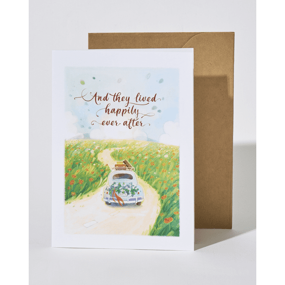 Wedding Card – “And They Lived Happily Ever After” Design – Beautiful Illustration with Matching Envelope – Perfect for Newlyweds, Couples, Engagements