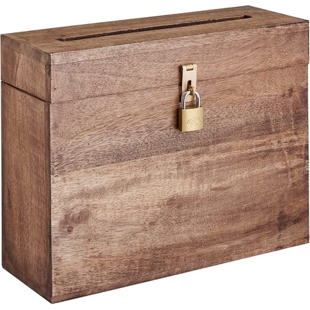 Wedding Card Box with Card Slit and Lock 12"X10"X4.5"- Gift Wishing Well Card Box for Weddings, Receptions, Birthdays, Graduations, Baby Showers, Honeymoon Funds 01