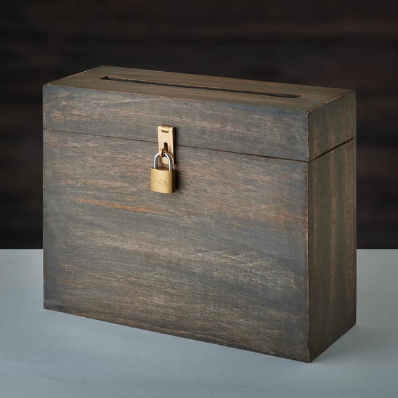 Wedding Card Box with Card Slit and Lock 12"X10"X4.5"- Gift Wishing Well Card Box for Weddings, Receptions, Birthdays, Graduations,  Showers, Honeymoon Funds (Gray)