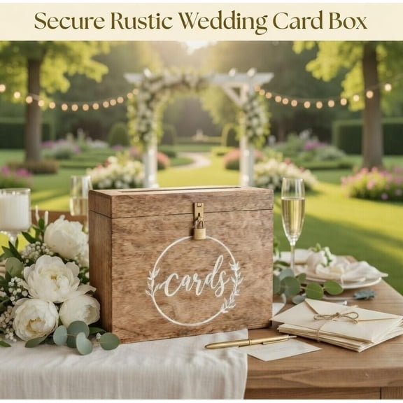 Wedding Card Box with Card Slit and Lock 12"X10"X4.5"- Gift Wishing Well Card Box for Weddings, Receptions, Birthdays, Graduations,  Showers, Honeymoon Funds WBKH (Burnt)