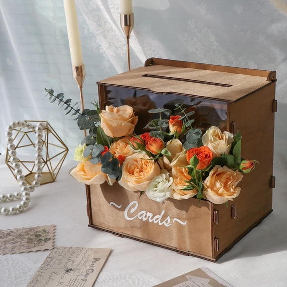 Wedding Card Box with Flower Trough & Acrylic Display Panel for Decorations | Personalized Floral Display, Rustic Wedding Card Boxes for Reception, Large-Capacity Gift Card Box, Easy Assembly & Reusa