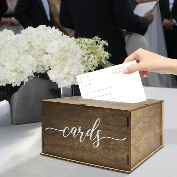 Wedding Card Box with Lid Wood Gift Card Box for Wedding Reception Rustic Envelope Money Box for Wedding Party Birthday Bridal Shower Baby Shower Graduation Decorations (11.4x10.5 x6.5inch)