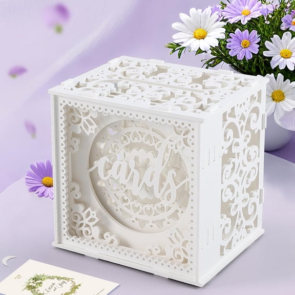Wedding Card Box with Picture Frame Rotatable Gift Card Box for Wedding Reception, 5”*7” Photo Large Money Envelope Box Holder with Lock for Graduation Party Birthday Baby Shower