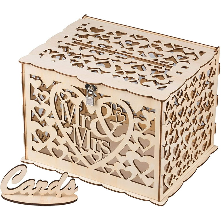 OurWarm Elegant Wedding Card Box Wedding Money Box Wooden Wedding