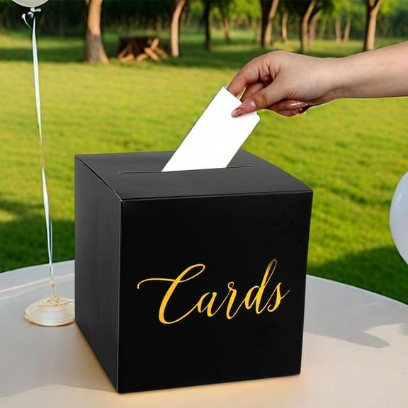 Wedding Card Box White Foil Paper Organizer | Foldable Large Gift Card Holder w/ Card Slot | 1 Ballot Box + 10 Cards | 12.59x8.66 in for Reception Party Graduation Birthday Raffle