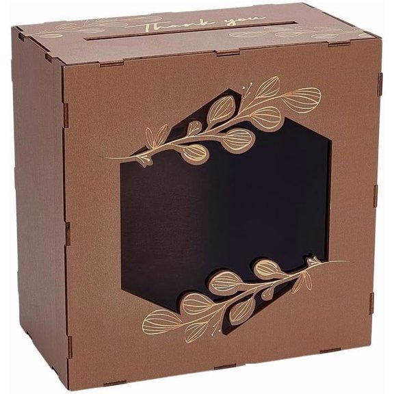 Wedding Card Box for Party Brown Wedding Cards Boxes with Acrylic Window Wooden Weddings Card Box with Slot Rustic Envelope Money Boxes