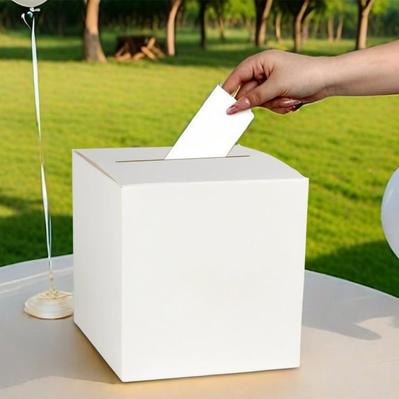 Wedding Card Box with Foil Design, Beige Paper Gift Card Holder 12.6x8.7x0.4in, Foldable Ballot Box for Wedding Reception, Birthday, Graduation