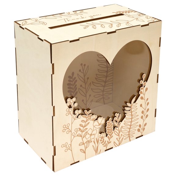 Wedding Card Box with Heart Clear Window Vintage Wood Wedding Present Card Box with Slot for Reception Birthday Party Graduation