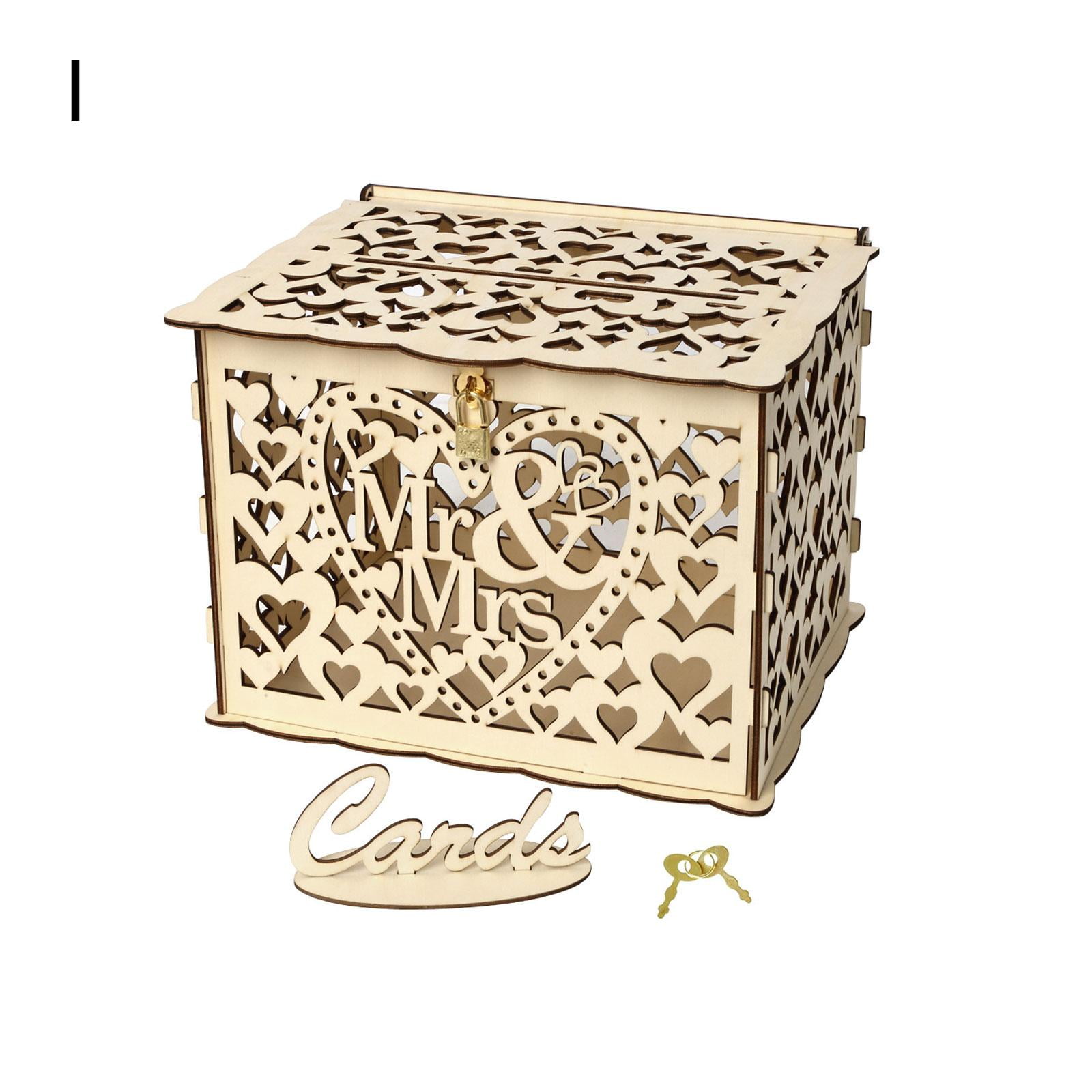 Wedding Card Box with Lock Rustic Wood Gift Box Card Holder 7AT For Wedding W4W4