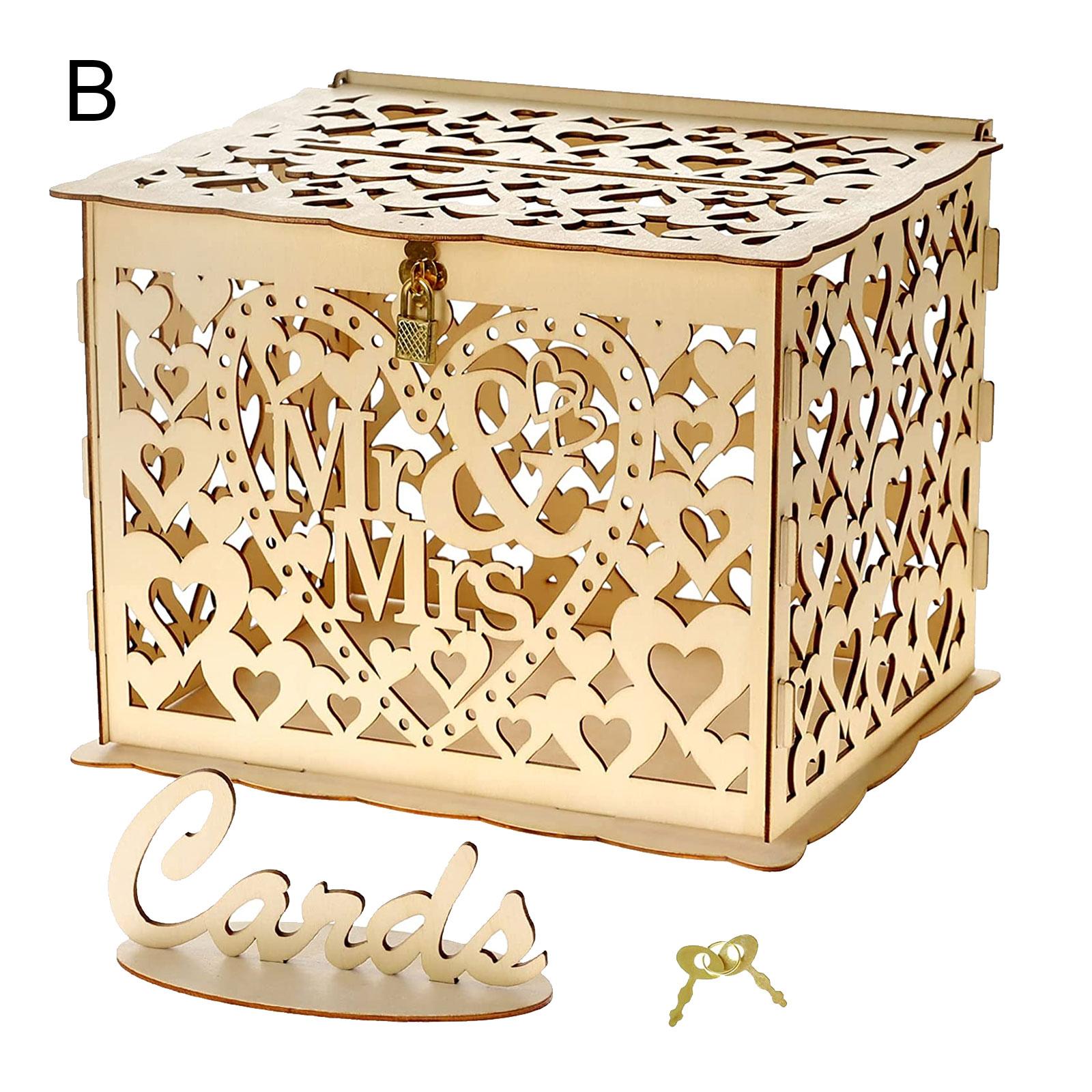 Wedding Card Box with Lock Rustic Wood Gift Box Card Holder for Wedding DI7AT] Q4Y9