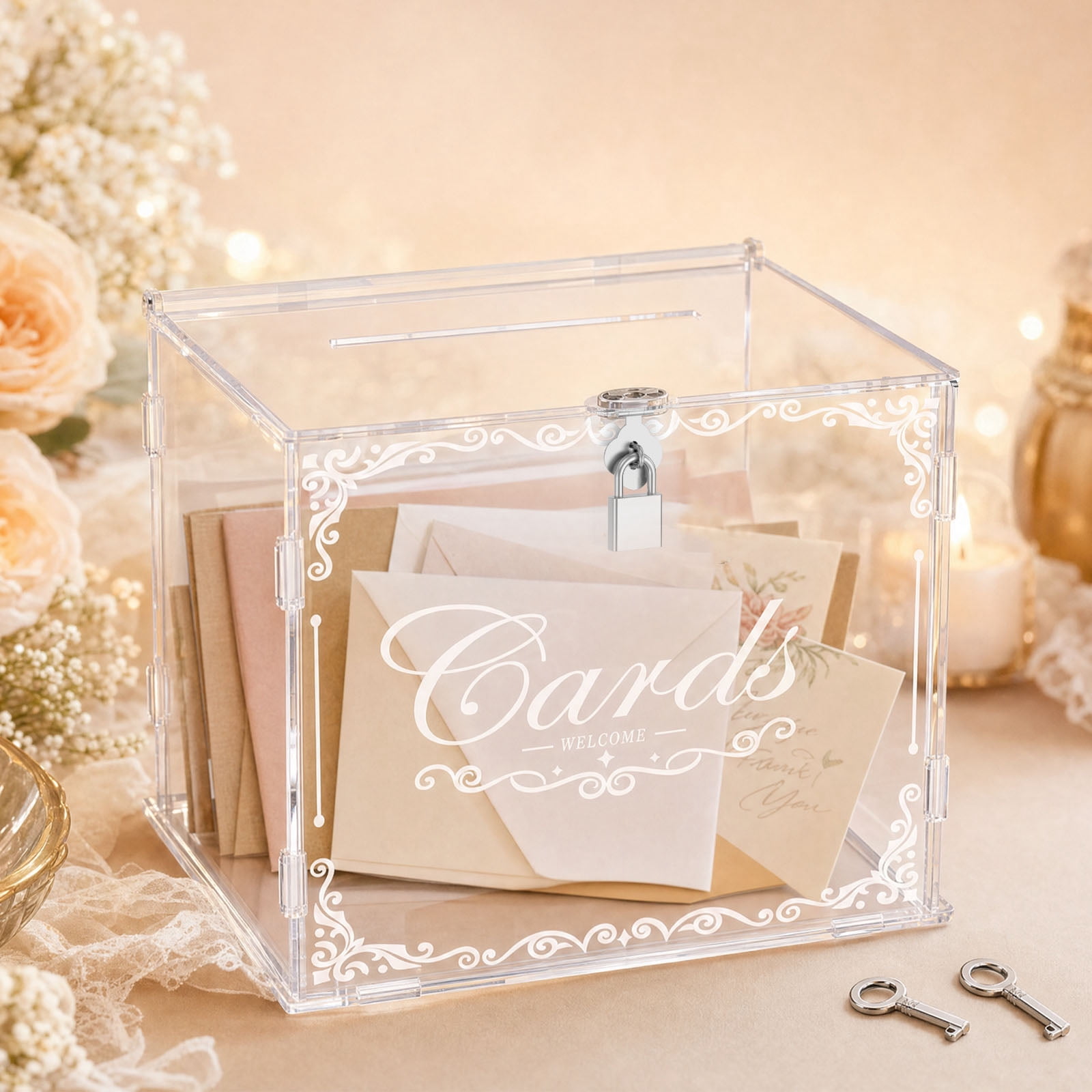 Wedding Card Box with Lock and Slot Clear Acrylic Wedding Present Card ...