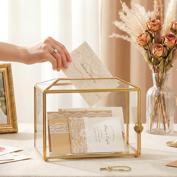 Wedding Card Box with Lock and Slot Clear Glass Wedding Present Card Box for Reception Birthday Party Jewelry Photos