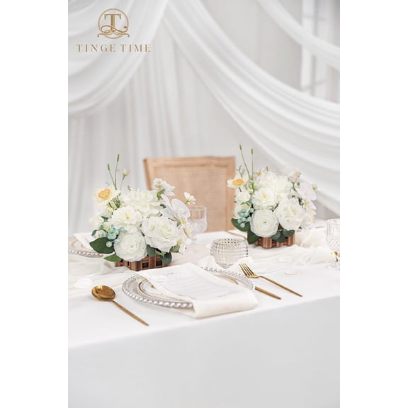 Wedding Centerpiece Flower with Basket, Set of 2 Large Artificial Flowers Floral Arrangement for Tabletop Mantel Archway Aisle (IvoryWhite)