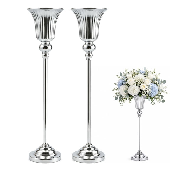 Wedding Centerpiece Vases - Set of 2 Metal Silver Vases, 28.35in Tall Versatile Flower Holders, for Centerpieces Wedding Party Reception Christmas Home Decor