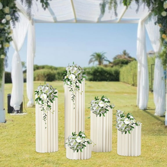Wedding Centerpieces Cardboard Vases - Set of 5 Flower Vase Flowers Stand for Party Tables Decorations - Elegant Bulk Weddings Decoration Table Cylinder Centerpiece Stands