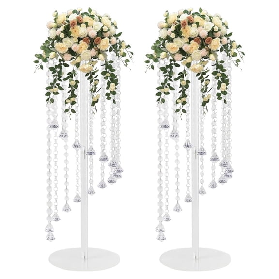 Wedding Centerpieces Clear Flower Vase - 2 Pcs 23.6 inch Tall Crystal Flower Stand Acrylic Vase for Table Decoration, Wedding Decoration Chandelier Centerpiece Stand