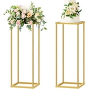 Metal Centerpiece Vases 2 Pcs 23.6in Column with Mesh Plates Geometric Pedestal Stand, for Wedding Tables Parties Festival Home Decor, Gold