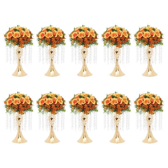 Wedding Centerpieces Vases,10PCS Metal Flower Candle Holder with Sparkling Crystal Beads,Crystal Flower Vase Metal Flowers Stand for Party Tables Decorations(Gold)
