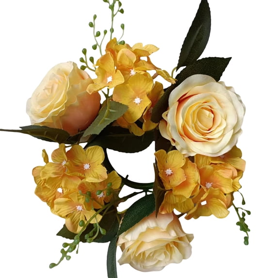 Wedding Centerpieces for Tables Artificial Rose Candle Ring Decor with Silk Roses and Green Leaves 20 cm Diameter