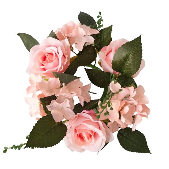 Wedding Centerpieces for Tables Artificial Rose Candle Ring Decor with Silk Roses and Green Leaves 20 cm Diameter