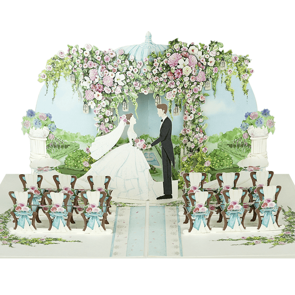 Wedding Ceremony Pop-Up Card – Handmade 3D Wedding Greeting Card, Bride & Groom Under Floral Arch, Wedding Congratulations Card with Envelope, 5x7 Inches