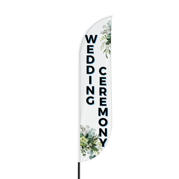 Wedding Ceremony Sign feather flag for Outdoor by Mavis Printing | 11.5 FEET Long Polyester Outdoor Banner Flag for Easy Hang | HD Print Swooper I Flag Only to Celebrate Wedding Ceremony I Flag Only