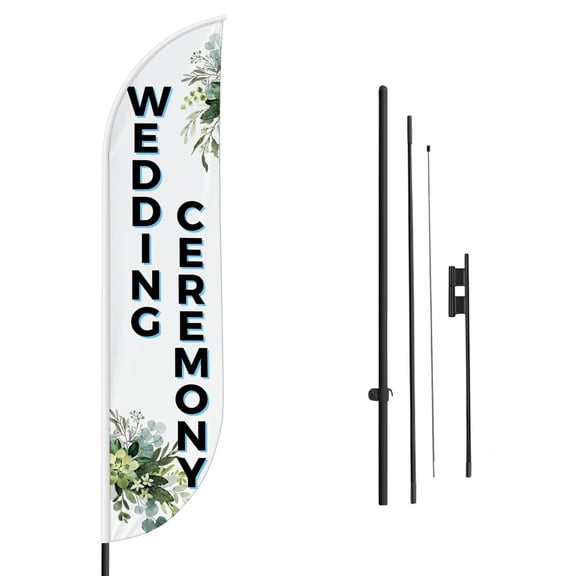 Wedding Ceremony Sign feather flag Pole Kit for Outdoor by Mavis Printing|15 FEET Long Polyester Outdoor Banner Flag Easy Hang|HD Print Swooper Flag Pole Mount to Celebrate Wedding Ceremony