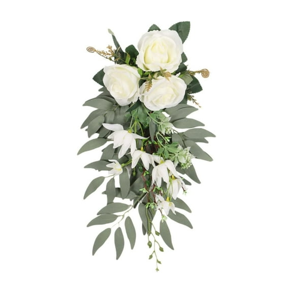 Wedding Chair Back Decoration with Roses, Silk Flower and Ribbon Chair Decor for Aisle and Ceremony, Elegant Church Chair Ornament for Wedding Reception and Banquet.