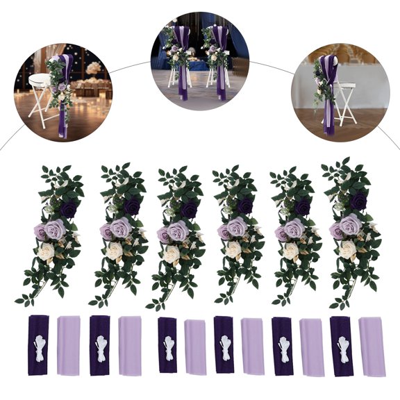 Wedding Chair Decorations, 6PCS Chair Decorations, Artificial Flower with Fabric for Weddings, Engagements, Birthdays, Holidays, Baby Showers, and More