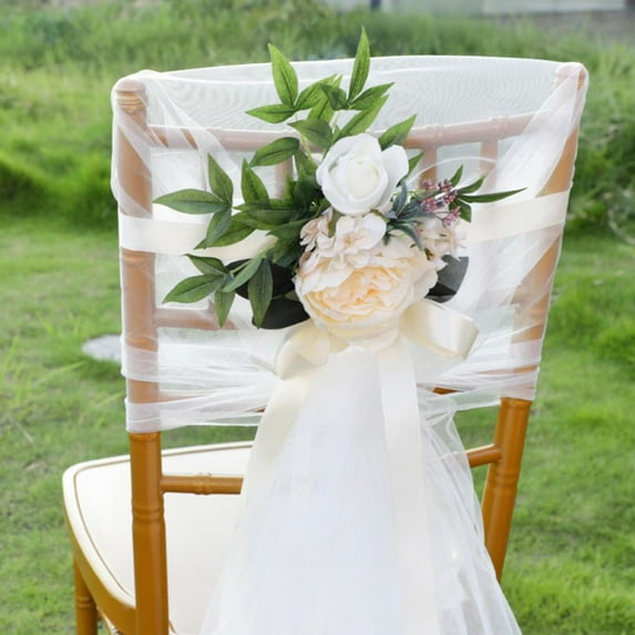 Wedding Chair Decorations, Rustic Aisle Chair Decor Artificial Flowers with Ribbons,Vintage Wedding Floral Decor