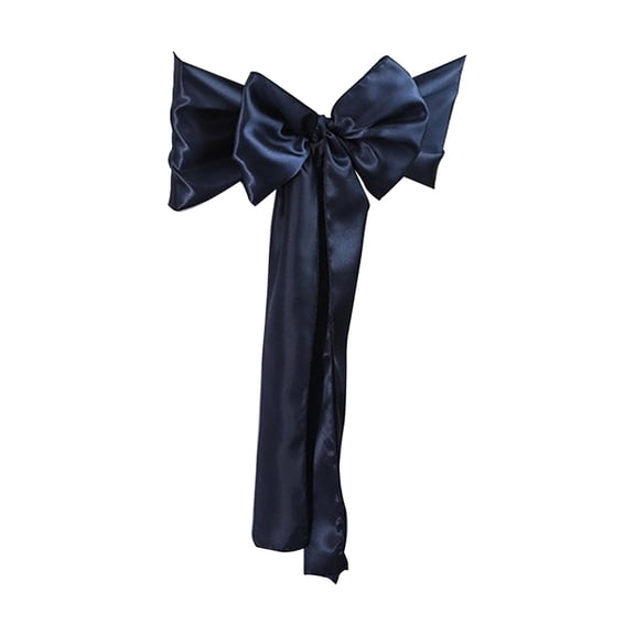 Wedding Chair Sash Bows, Tulle & Ribbon Chair Back Decor with Flower for Elegant Reception Banquet Aisle Seating Decoration, Easy to Install, 1 Bow Navy