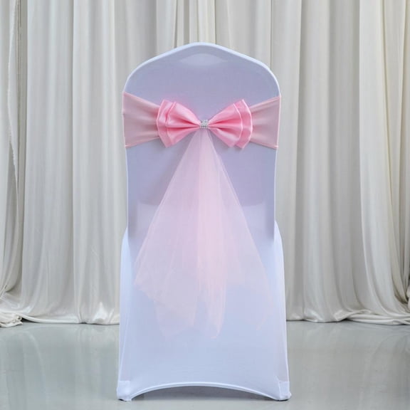 Wedding Chair Satin Sash Bow Tie Organza Ribbon Chair Sashes Stretch Bow Knot For Dining Room Banquet Party Decoration Supplies