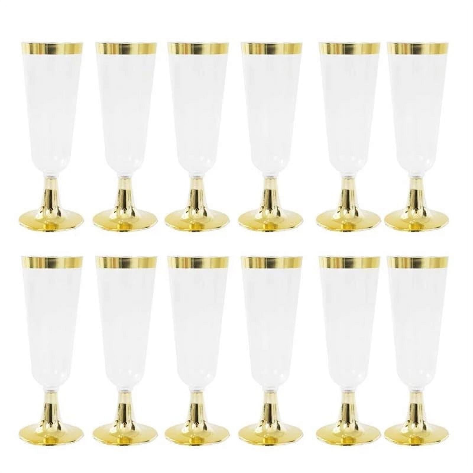 Wedding Champagne Flute Disposable Plastic Wedding Cup Champagne Glass Drinking Utensils for -Golden