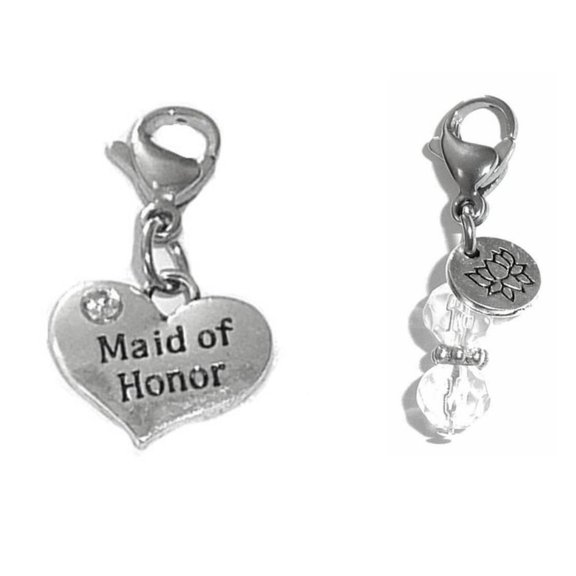 Wedding Charm, Clip On Charms For Your Wedding Party – Make Your Own Wedding Charm Jewelry With Easy To Use Clip On Charms - Maid Of Honor Charm