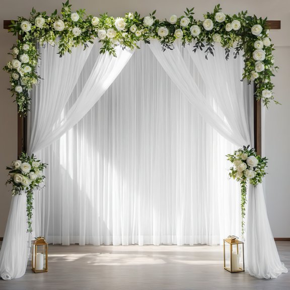 Wedding Chiffon Backdrop Curtain, 1/2 Panels 59x118" Sheer Tulle Arch Drapes for Ceremony Party, Wrinkle-Free Sheer Curtains for Photo Booth, Bridal Shower, Birthday Decoration
