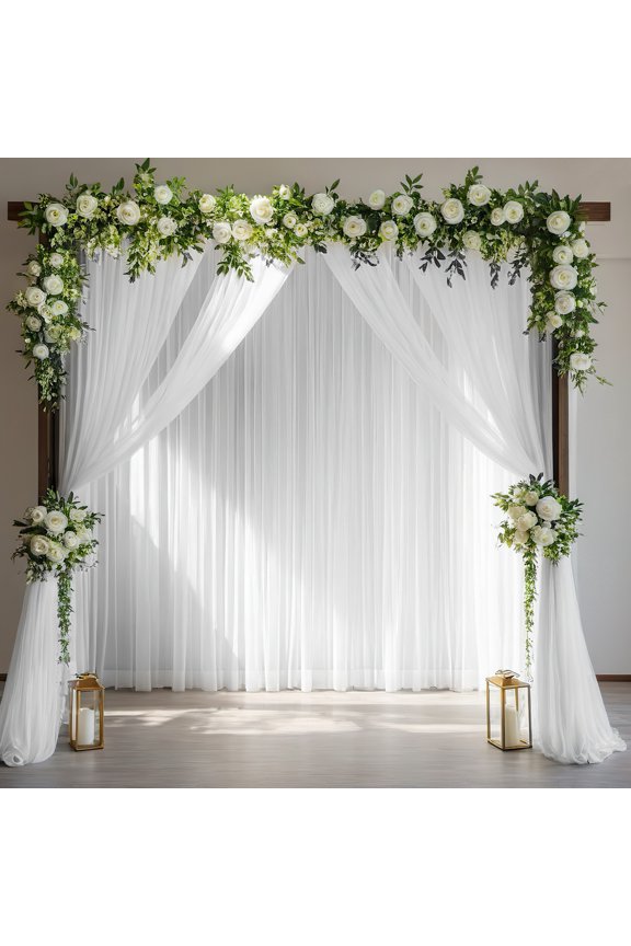 Wedding Chiffon Backdrop Curtain, 1/2 Panels 59x118" Sheer Tulle Arch Drapes for Ceremony Party, Wrinkle-Free Sheer Curtains for Photo Booth, Bridal Shower, Birthday Decoration