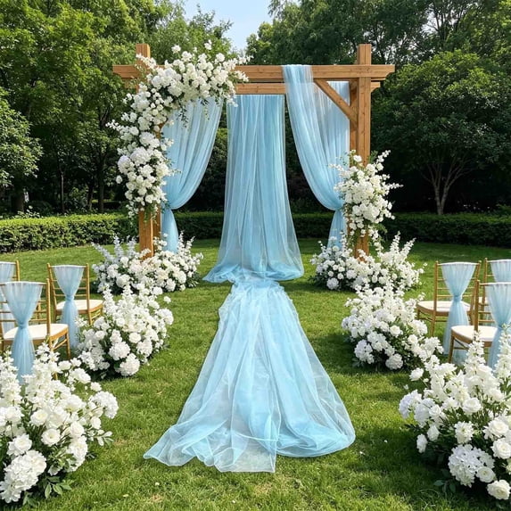 Wedding Chiffon Curtain Sheer Fabric Arch Drapes ,78.74in for Ceremony,Sky Blue