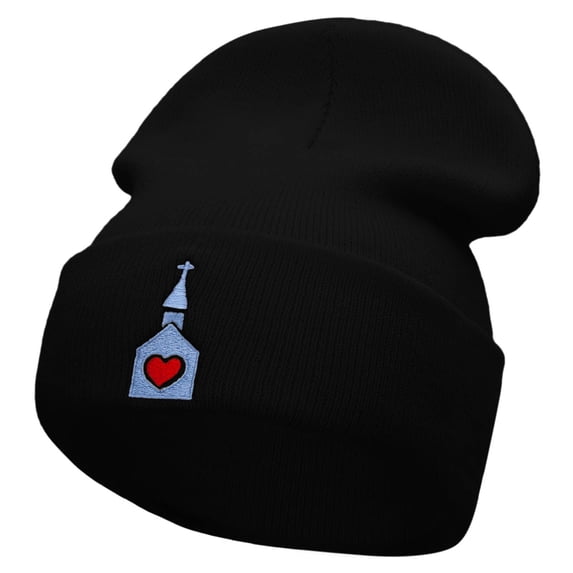 Wedding Church Embroidered 12 Inch Long Knitted Beanie - Black OSFM