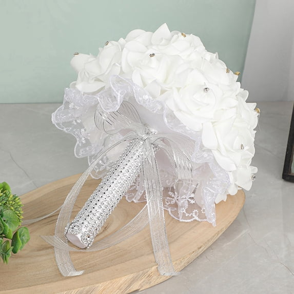 Wedding Church Home Decor Wedding Bouquets for Bride With Diamonds Bridesmaid Bouquets for Wedding Bridal Bouquet Artificial Flowers for Wedding Decorations Artificial Roses Flowers White