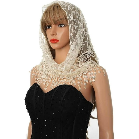 Wedding Church Veils Floral Triangle Mantilla Veil Mass Cathedral Tassel Head Covering Shawl for Women